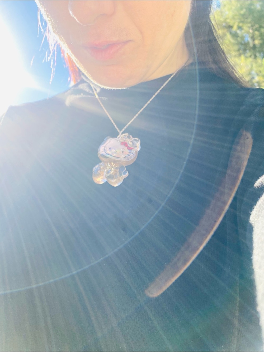 Silver Cat Pendant Necklace - Iridescent Cat Charm